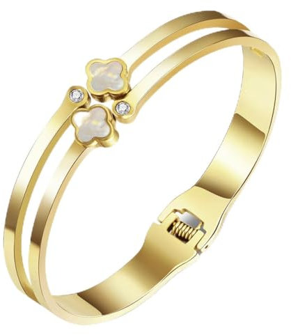 YeGieonr Armreif Gold Kleeblatt Armband, Vierblättriges Kleeblatt Armband Gold, Edelstahl Armbänder Damen, Geburtstagsgeschenk für Frauen