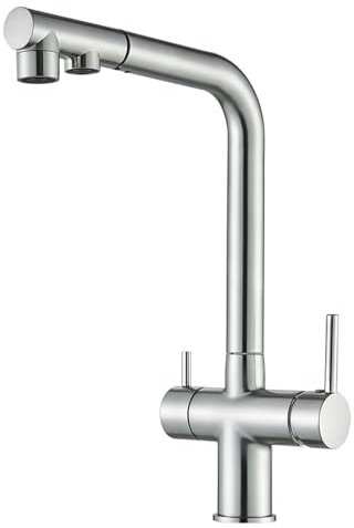 Rubinetto lavello cucina filtrato con doccetta a scomparsa 2 maniglie(Nickel)
