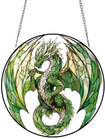 PLIGREAT Dragon Acrylic Window Hanging Green Dragon Suncatcher Patio Garden Panel Hanging Ornament for Living Room Bedroom Window Decoration Home Wall Art Decor Memorial Gifts