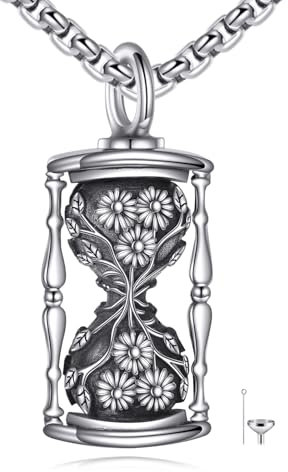 URONE Sanduhr Urnen Ktte Für Asche 925 Sterling Silber Sanduhr Mit Gänseblümchen Asche Anhänger Kremationsschmuck Gedenkgeschenke Für Geliebte Asche