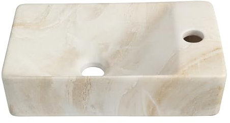 JONATHAN Y SNK1004D-R Felix Mini évier rectangulaire en céramique à fixation murale moderne avec robinet côté droit Effet marbre beige 38,1 x 20,3 cm