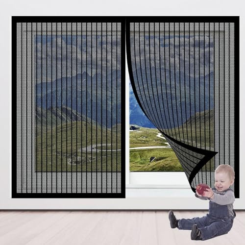 Zanzariera Finestra con Telaio 137 x 127 cm Tende Zanzariere con Calamita Senza Foratura con Adesivo Forte per Tutti Terrazza Porte e Finestre, Nero