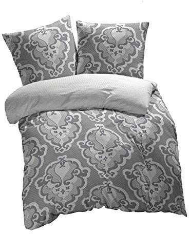 etérea Renforcé Bettwäsche 135x200 cm + 80x80 cm Trisa Silber Bettbezug Set | 100% Baumwolle Renforcé · sanft-glatt & superweich · ganzjahres-geeignet · 60°C waschbar · MADE IN GREEN by OEKO-TEX