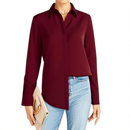 JiaYouLC Women's Long Sleeve Blouses & Shirts Stretch Formal Button Down T Shirts Executive Office Business Casual Tops for Ladies