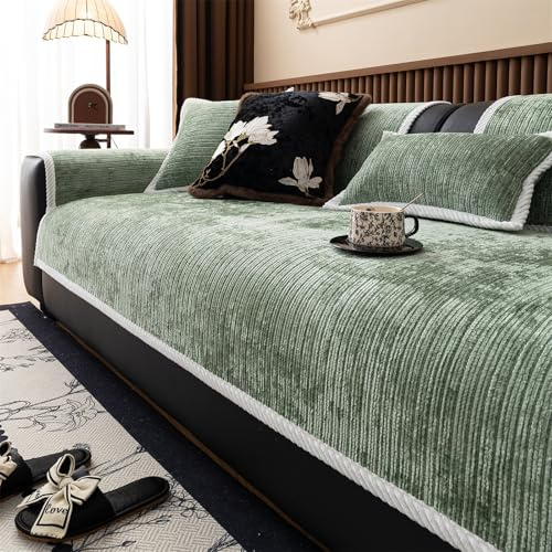 LINGKY Sofa Überzug Vintage Sofabezug rutschfest Sofaschoner Weiche Chenille 1/2/3/4 Sitzer Couch Überzug Sofaüberwürfe für U Form L Form Sektionssofa (Grün,70x180cm)