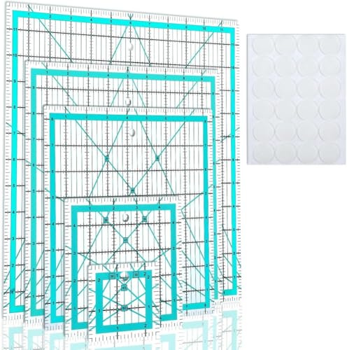 Uxsjakjsd Non-Slip Ring Equipped 5 Square Quilting Rulers, Acrylic Quiltting Template Set, Grids for Sewing Projects