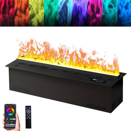 DECAKE Dekorativer Kamin mit APP, Wassernebel-Luftbefeuchter, 3D-Zerstäubungsflamme, 3 mm ultradünne Deckplatte, 100 cm