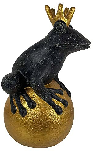 zeitzone Gartenfigur Froschkönig Groß Stein-Figur Frosch Goldene Kugel Frostsicher 30cm