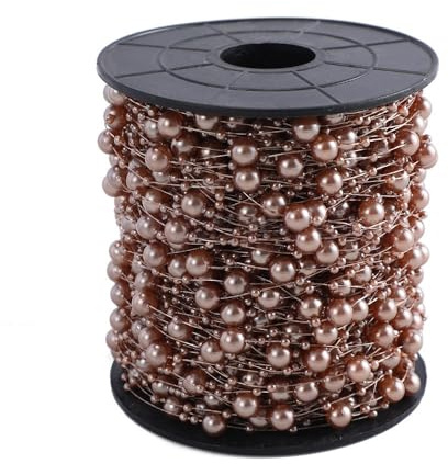 WANYI 5M Perlenkette Deko Perlengirlande Weihnachten Perlenband Meterware Perlenschnur Kunstperlenkette für DIY Handwerk Hochzeits Partydeko Weihnachten(Braun)