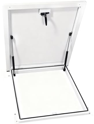 Porta di sicurezza in acciaio zincato con ventilazione antipioggia, 120 x 120 cm, per manutenzione sul tetto, copertura verniciata a polvere durevole