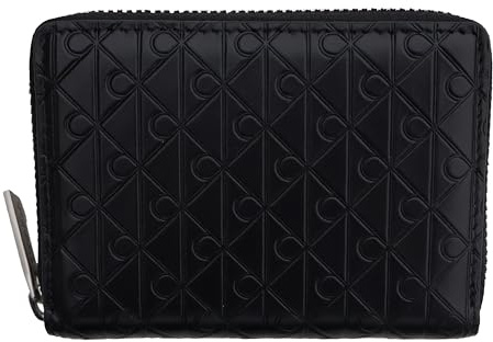 Calvin Klein Geldbörse Emblem Emboss Zip Coin Pouch Leder Schwarz