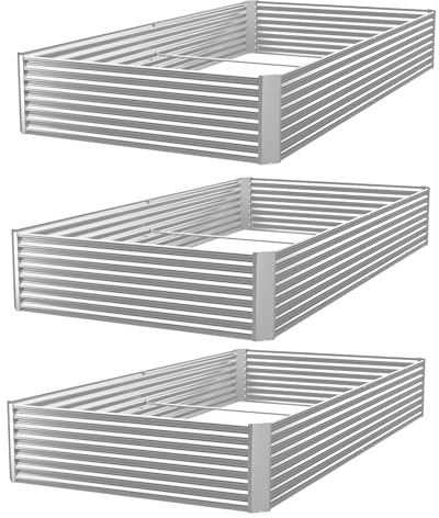 GROVELEAF 3 Pack Corrugated Galvanized Steel Raised Garden Bed Outdoor, Metal Above Ground Garden Bed for Vegetables and Flowers, Raised Beds for Gardening-4x2FT