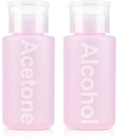 NXJ INFILILA Acetone Pump Dispenser 2 Pack, 180ml/6.4oz Push Down Dispenser Bottle for Acetone, Alcohol, Nail Polish Remover, Makeup Remover, Toner – Leak-Proof & BPA-Free