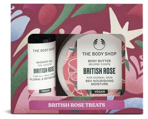 British Rose Treats Gift Set, Full-Size Body Care (Worth £10.5) | Shower Gel 60ml and Body Butter 50ml, Floral Cleansing Care, by The Body Shop