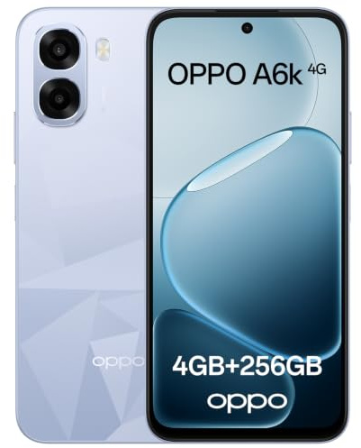 OPPO A6k 4G Android Unlocked Smartphone, 4+256GB, 6,75 120Hz Ultra Bright Display, 50MP Ultra-Clear Camera, 6100mAh Batteria, 48-Month Fluency, Snapdragon 685, IP64 Water Resistant, Crystal Blue