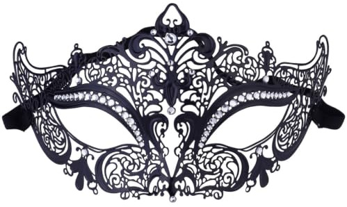 DECHOUS Stylish Black Iron Metal Mask Decorated with Rhinestones for Halloween Party and Dancing Party, Attractive Half Face Halloween Mask with Elegant Design
