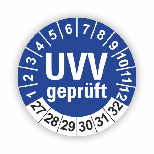 Fassbender-Druck PRÜFPLAKETTEN - Hochwertige Prüfetiketten UVV PRÜFUNG Ø 40mm - Selbstklebende PVC-Folie - Wartungsetiketten für Prüfung - Prüfplakette für Prüfungsnachweis (30 Stück)
