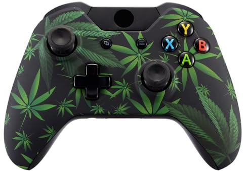 eXtremeRate Coque Avant de Remplacement pour Xbox One Standard Manette, Coque Avant Customisé pour Xbox One Standard Manette avec ou sans Prise Casque 3,5 mm, Feuilles Vertes