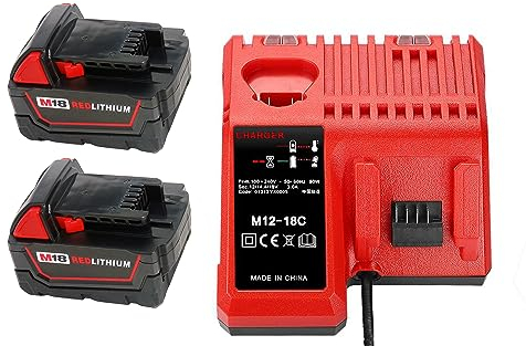 2 stuks 18V 5000mAh Vervangen Milwaukee accu 48-11-1828 48-11-1840 C18B M18BX Li18(OEM) M18B4 M18 XC met Milwaukee Laders m18 48-59-1812 48-59-1807 48-59-1806 48-59-1840 2710-20