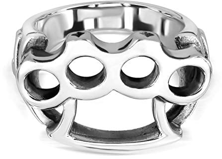 WithLoveSilver 925 Sterling Silver Fight Brass Knuckle Duster with Skull Head Ring, Brass,Silver
