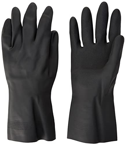 Polyco 516 Maxima Heavy Duty Flock Lined Natural Rubber Gloves - Large - 1 Pair, Black