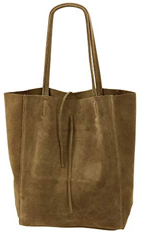 SH Leder ® Damen Echt Wildleder Shopper mit Innentasche in vielen Farben Schultertasche Henkeltasche 37x29cm Katrin G261 (Dunkel Taupe)