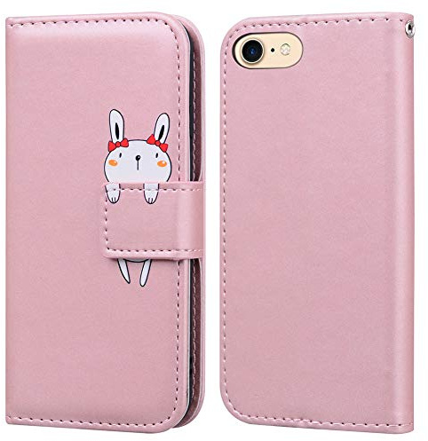 Ailisi Cartoon Handyhülle für iPhone 7/8/SE mit Klapphülle - Rosa | Weiches PU-Leder, 2 Kartenfächer, Brieftaschen-Aufbewahrung, Standfunktion, sicherer Magnetverschluss, stoßfester Schutz