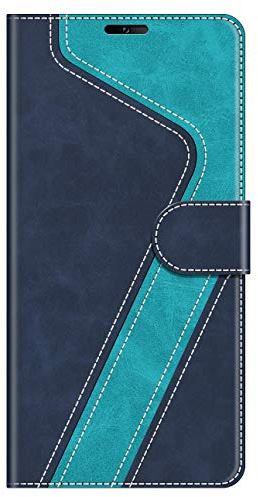 MOBESV Hülle für Samsung Galaxy A71 Handyhülle, Lederhülle mit Kartenfach, Klapphülle mit Ständer, Flip Case Handytasche Schutzhülle, Dunkelblau/Hellblau