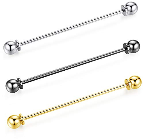 HONEY BEAR Cuadrada Clip Barra Pin Set Accesorio de Camisa Clip Corbata Alfiler Cuello Broche de Traje (Bola con Barra Final 3 Piezas sin Caja)