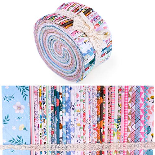 Lot de 40 rouleaux de tissu en gelée à motifs - 6,25 x 100 cm - Motif floral - Pour patchwork, travaux manuels, matelassage