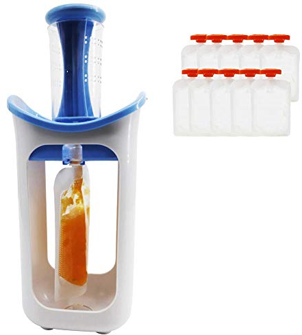 windyday Quetschie Zubereiter Mit 10 x Wiederverwendbarer Baby Quetschbeutel, Baby Lebensmittel BPA Frei Queeze Station Ideal Für Smoothie, Fruchtmus, Baby Brei, Joghurt