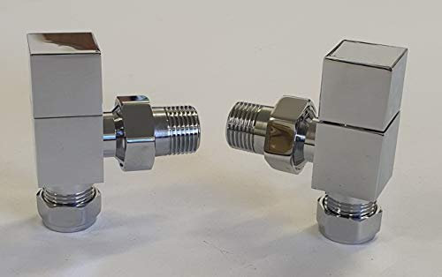 Tees Lot de valves carrées chromées pour sèche-serviettes/radiateur 15 mm (taille standard) Chauffage central et radiateurs à colonnes