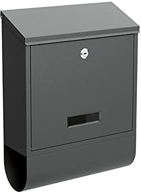 BASI Briefkasten mit Zeitungsfach | Wandbriefkasten aus Stahl | Farbe Anthrazit Matt | mit Namensschild | Zylinderschloss mit 2 Schlüssel | inkl. Befestigungsmaterial