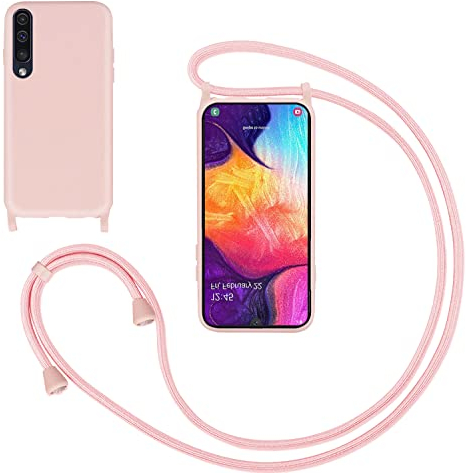 GoodcAcy Handykette Handyhülle für Samsung Galaxy A70,Smartphone Necklace Hülle mit Band Schutzhülle mit Kette zum umhängen Halskette Flüssig Silikon Case für Samsung Galaxy A70,Pink