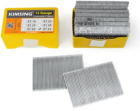 KIMSING 14 Gauge 64mm Hardened Galvanized Finish Nails, 800 PCS/Box, Concrete T-Nails, for Heavy Duty Concrete, Woodworking Nailing, Masonry