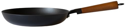 BAF Pfanne Induktion Ø 28 cm - hoher Rand - große runde antihaftversiegelte Bratpfanne aus Gusseisen mit Holzgriff