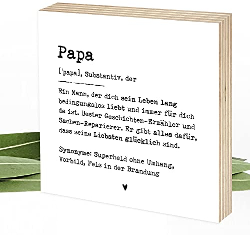 Wunderpixel® Holzbild Definition Papa - 15x15x2cm zum Hinstellen/Aufhängen, echter Fotodruck mit Spruch auf Holz - schwarz-weißes Wand-Bild Aufsteller Zuhause Büro zur Dekoration Geschenk-Idee