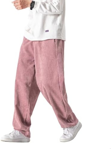 HALOMR Herren Cordhose, erweiterbare Taille, Baggy-Hose, lockere Passform, lockere Passform, Baumwolle, Rosa, Pink, Groß