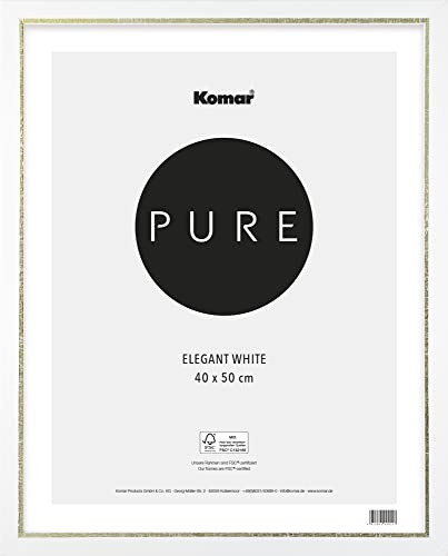 Komar Bilderrahmen Holz Elegant White 40 x 50 cm - mit hochtransparentem bruchsicherem Kunststoff/Acrylglas - weiß, gold - Fotorahmen, Wandrahmen - BI-5070-EL-W