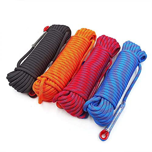 Corde d'escalade 12mm Équipement de Roche d'arbre extérieur Alpinisme Ligne de Vie Équipement de sécurité de Survie d'urgence Évasion Sauvetage Corde Statique-Noir 30 m, CN