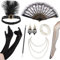 Cucudy 20er Jahre Accessoires Kostüm Damen und Herren Mafia Gatsby Kostüm Set Art Deco Flapper Party 1920s Gatsby Schmuck Damen Federboa Stirnband Accessoires Abschlussball Event (1)