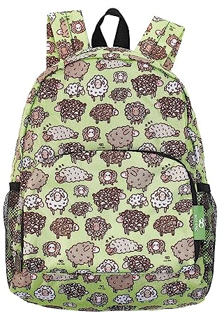 ECO CHIC leichter faltbarer Mini-Rucksack | Robuster, wasserabweisender Rucksack | Lässt sich zur Aufbewahrung in einen Beutel falten (Süße Schafe Grün)