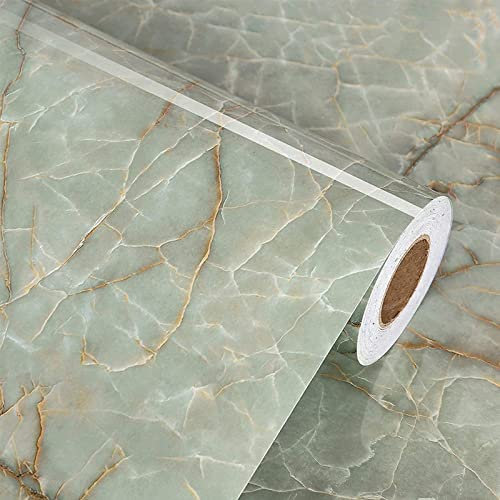 Marble Contact Paper for Countertops Waterproof Marble Wallpaper Peel and Stick Vinyl Countertop Contact Paper for Cabinets Self Adhesive Green Contact Paper for Drawers Shelf Liner 24 X 394