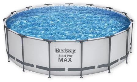 Bestway Steel Pro | Max Round Frame Swimming Pool with Filter Pump, Above Ground Frame Pools, Grey, 15ft