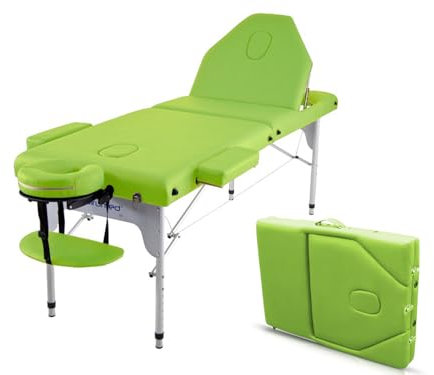 QUIRUMED Camilla de Masaje Plegable de Aluminio Elite, 186 x 66 cm, Color Verde, Mesa de Masaje, Polipiel, Acolchado Alta Densidad, Ligera, Regulable en Altura