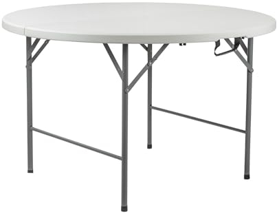 Mesa Plegable Redonda Efecto Granito Blanco Ø121x74cm 7house