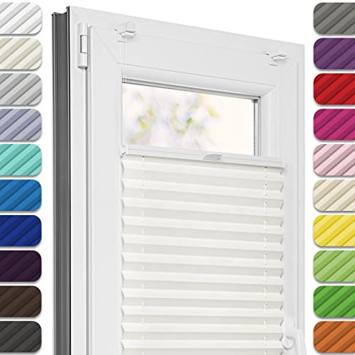 Estika Plissee ohne Bohren, Premium Klemmfix - 90cm Breite x 200cm Höhe - Perle - Metal Plisseehalter ohne Bohren, Modern Sichtschutz für Fenster, Jalousien Fenster für innen