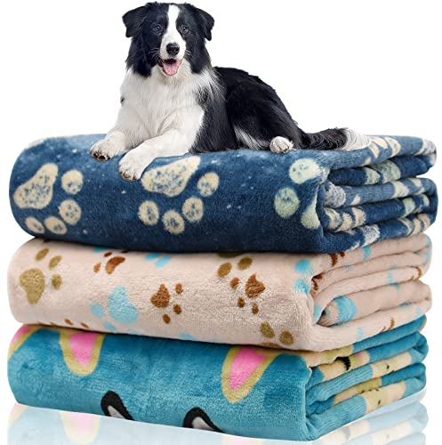 Hundedecke, waschbar fleecedecke, katzendecke, 3 Pack Weiche Warme Haustier Decken für Kleine Mittlere Hunde Katzen, Mit niedlichem Knochen-Druck, Haustierdecke Schlafmatte für Sofa Bett,106 * 76CM