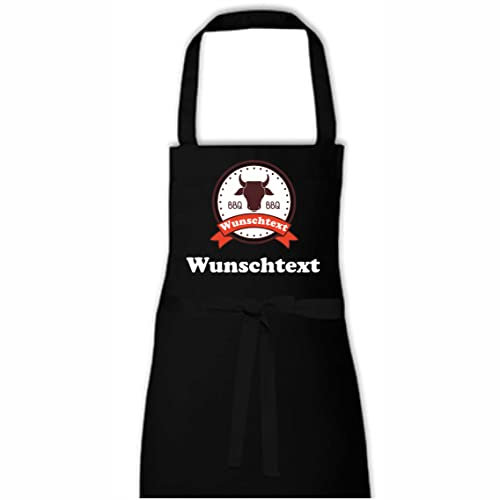 INDIGOS UG - Schürze - Grillschürze - individuell - personalisiert Wunschtext - BBQ Grill Bulle - Wunschname - schwarz - BBQ - Party - Funshirt - Fasching - Freizeit - Fussball - Grillen