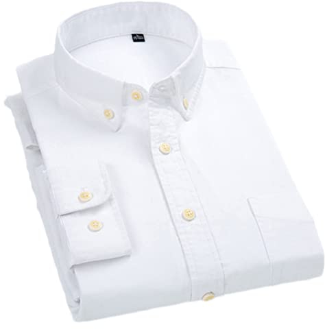 Vsadsau Chemise à manches longues en coton pour homme avec poche plaquée simple, coupe droite, boutonnée, blanche, taille XXL